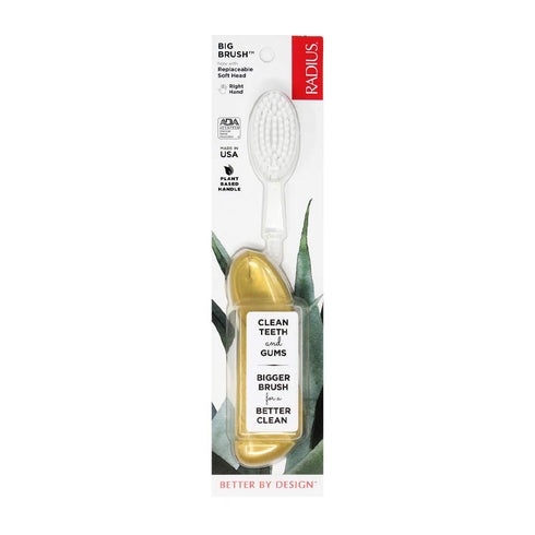 RADIUS Big Brush BPA Free & ADA Accepted Toothbrush Designed to Improve Gum Health, Right Hand, Gold, Pack of 1