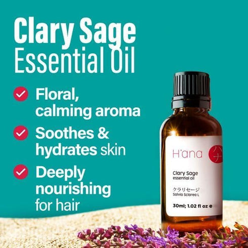 H’ana Clary Sage Essential Oil - 100% Natural for Diffuser, Skin, Hair & Aromatherapy 1 fl oz