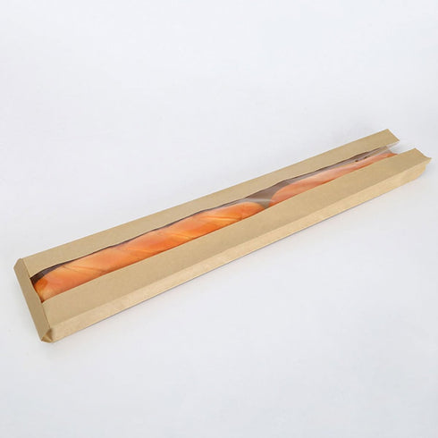 HONITANO 50pcs Packaging Kraft Paper Bread Bags with Window for Baguette Loaf Disposable Paper Bags for Homemade Bread