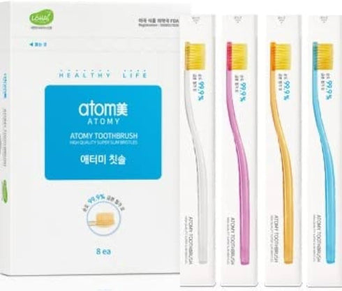 Korean Toothbrush for Sensitive Gums, Super Slim Gold Bristles, Pack of 8