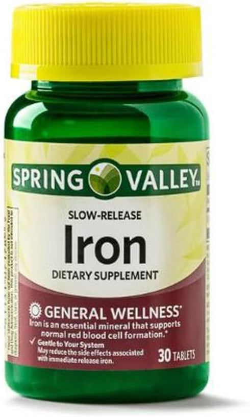 Spring Valley Slow-Release Iron Tablets, 45 mg, 30 Count Dietary Supplement