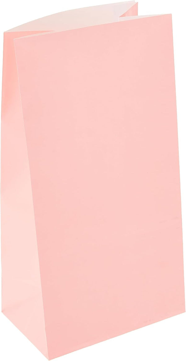 Vibrant Pastel Pink Paper Party Bags (Pack of 12) - Premium Quality for Celebrations & Gifts