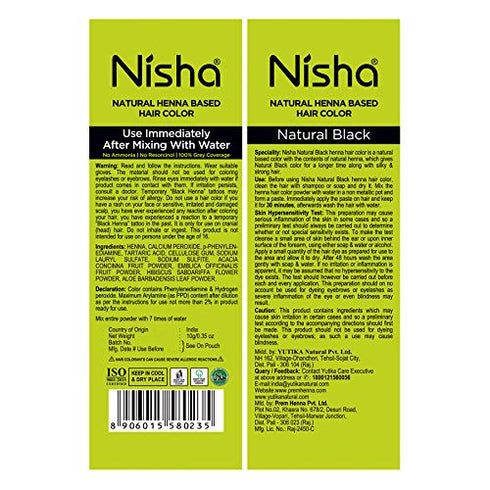Nisha Henna Based Color Dye for Hair, Natural Black, 0.35 Ounce (Pack of 10)