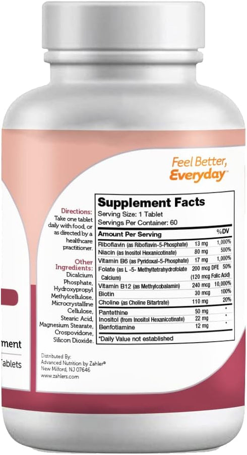 Zahler B Complex, Vitamin B Complex with all 8 Bioactive B Vitamins, Time Release Two Stage Delivery System, Certified Kosher, 60 Tablets
