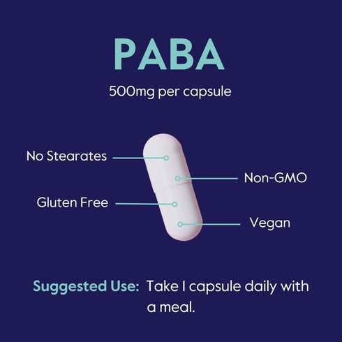 BESTVITE PABA 500mg Vegetarian Capsules (120 Count) - No Stearates, Vegan, Non-GMO, Gluten Free
