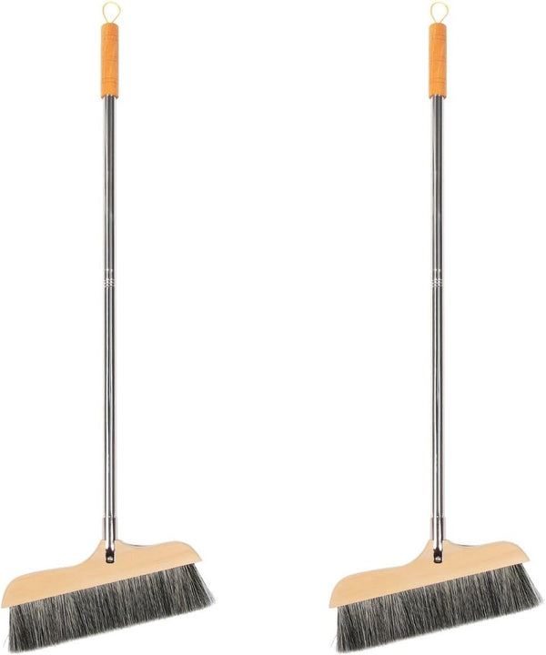 DOITOOL Outdoor Broom for Floor Cleaning, 2PCS 35 Inch House Brooms for Sweeping Indoor Soft Bristle Broom (Black)
