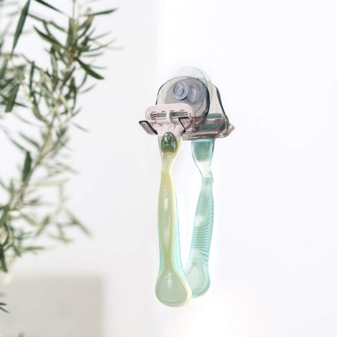 kwmobile 2x Razor Holder with Suction Cup - Self-Adhesive Shaver Wall Mount - Black/Light Blue/Transparent Bathroom
