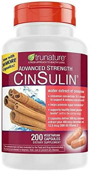 Advanced Strength Cinsulin Cinnamon, Chromium Picolinate, Vitamin D3, 500 Mg, 200 Capsules