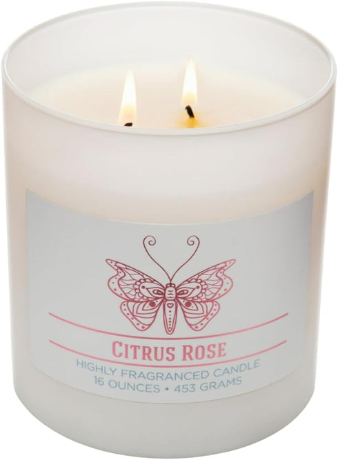 Citrus Rose Scented Jar Candle, Relaxing Aromatherapy Candle, 2 Wick White Jar, 60hr Burn