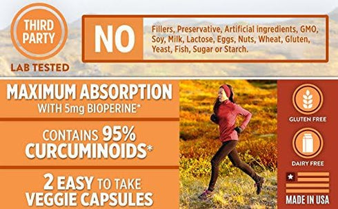 1600mg Organic Turmeric Curcumin with Bioperine and Black Pepper | 120 Vegetarian Caps | Non-GMO
