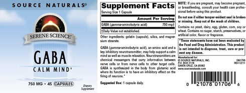 Source Naturals Serene Science GABA 750mg - 45 Capsules for a Calm Mind