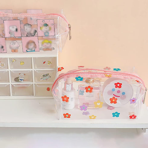 Clear Flower Makeup Bags, Transparent Floral Cosmetic Bag, Waterproof Toiletry Storage Pouch for Women