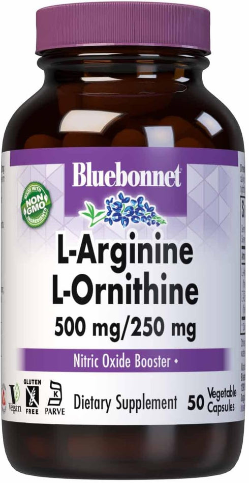 Bluebonnet Nutrition L-Arginine 500mg/L-Orinithine 250mg, Supports Protein Metabolism*, Vegan, Non-GMO, Gluten-Free,