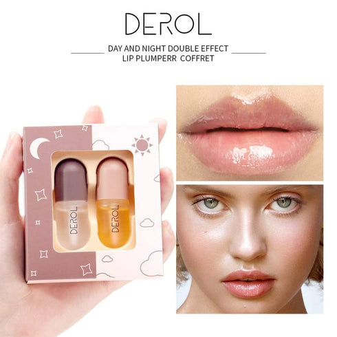 Lip Plumper Set by Green Hills, Natural Lip Care & Enhancer Set, Day & Night Serum, Lip Mask, Lip Gloss for Softer