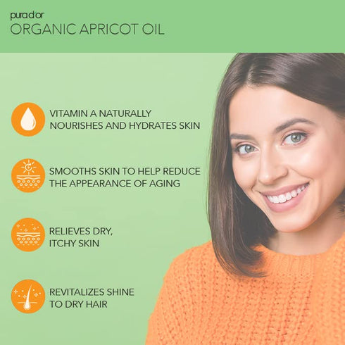PURA D'OR 16 Oz ORGANIC Apricot Kernel Oil - 100% Pure & Natural Cold Pressed Carrier Oil for Skin & Hair