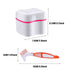 Denture Cleaner Box and Brush Set, 2 Pack with Basket + 2 Pack Denture Brush, Portable Storage Box for Oral Care (Blue