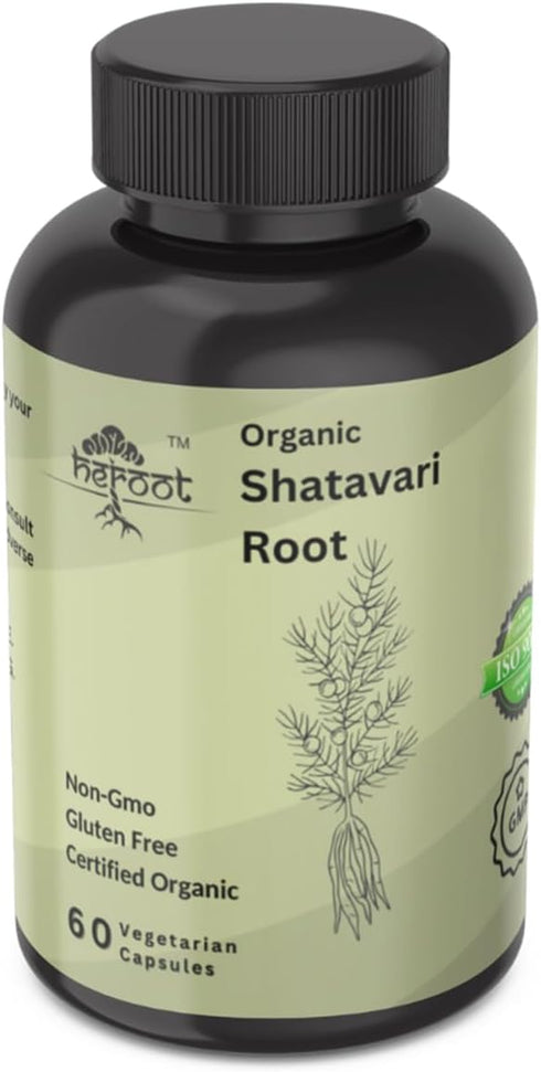 Heroot 500mg 120 Organic Shatavari Root (Asparagus racemosus) Menstrual Cramp Relief, Menopause Support, and Women's