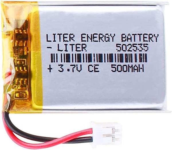 3.7V 502535 500mAh Lithium Polymer Ion Battery Pack, Rechargeable with JST 2.0mm Connector