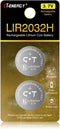 2 Pack 3.7V Lir2032H Rechargeable Coin Batteries for Key Fob, High Capacity 70mAh Lithium 2032 Button Cells