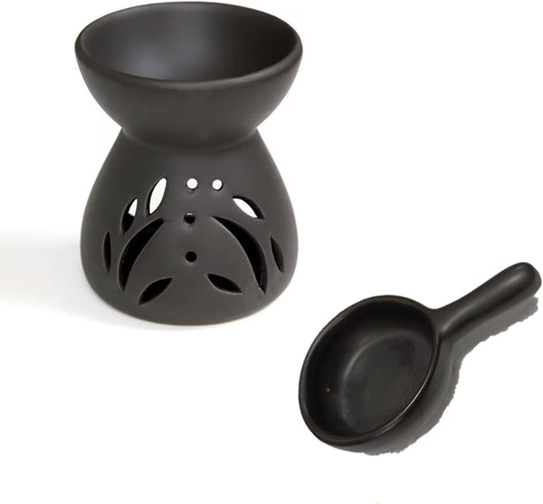 Essential Oil Burner for Home Bedroom Decor, Ceramic Wax Burner, Aromatherapy Tea Light Burner, Christmas Gift (Black)