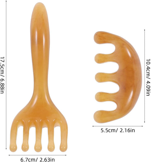 Set 2 minkissy Amber Scalp Massager Pieces Manual Five-Claw and Wide-Tooth Scraping Combs for Facial Massage, Head Spa