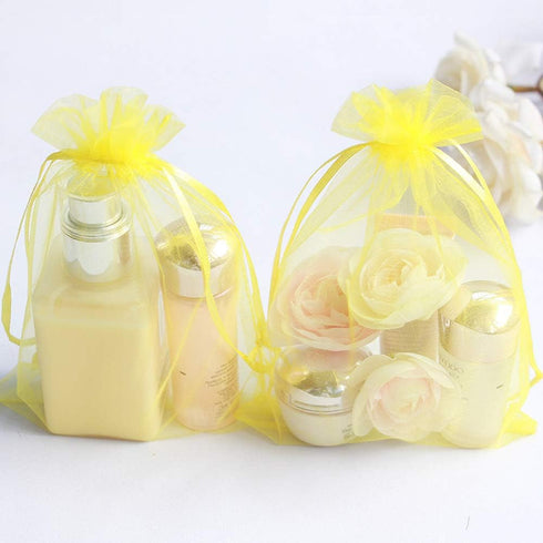 Stratalife 100PCS 5X7 Small Organza Bags with Drawstring for Wedding Party Favor, Jewelry, Candy Bags, Yellow