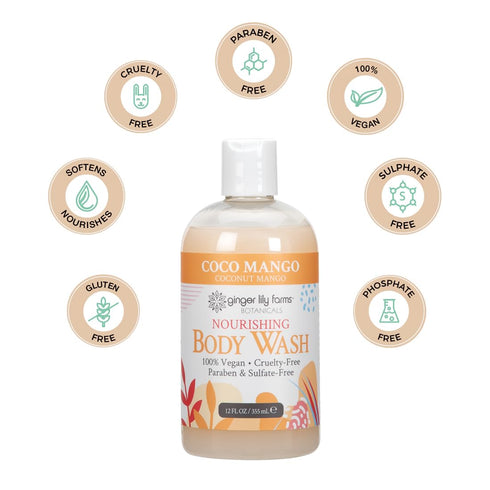 Ginger Lily Farms Botanicals Nourishing Body Wash, Coco Mango, 12 Fl Oz, 100% Vegan & Cruelty-Free