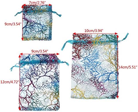 Tvoip 100Pcs Organza Drawstring Pouches, Coral Pattern Jewelry Packaging Bags (Mix) 4x6" (10x15cm)