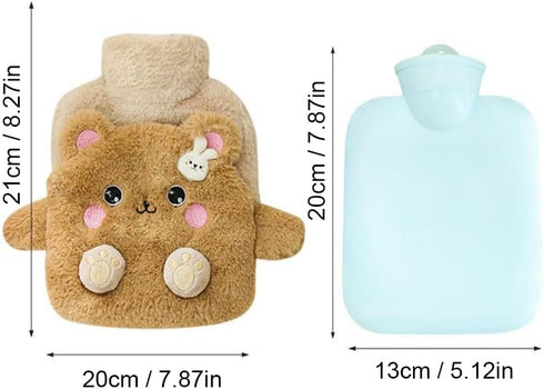 Hot Water Bottle with Cover, Hot Water Bottle with Cute Plush Cover, Super Soft Plush Cover for Pain Relief Headaches