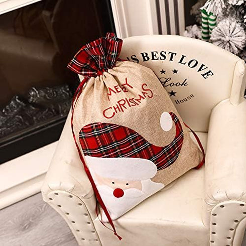 Yordearly 2Pcs Santa Sack Bags - Large Christmas Cloth Bag with Drawstring, 16" X 22" Reusable Present Storage