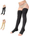 Ziperior Thigh High 15-20 mmHg Compression Wide Calf Inside Leg Zipper Open Toe
