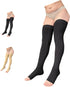 Ziperior Thigh High 15-20 mmHg Compression Wide Calf Inside Leg Zipper Open Toe