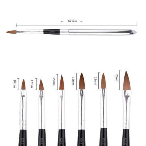 WOKOTO 6pcs Nail Brushes, Silver Metal Handle Nail Art Builder Crystal Carve Brush Set for 3D Pattern Design