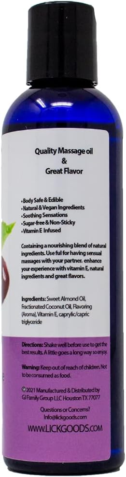 Cherry Flavored Massage Oil for Therapy, Relaxing Muscle Massage with Natural Vitamin E Oil, 4 oz