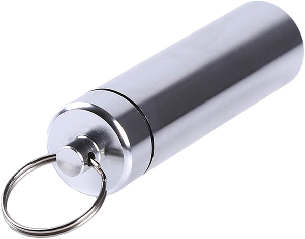 Silver Portable Pill Box Keychain, Waterproof Mini Organizer Case for Purse, Outdoor Travel Medicine Container