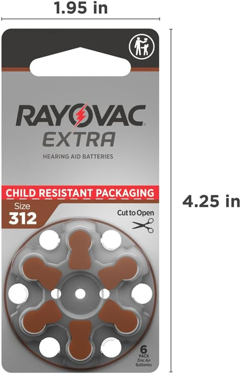 Rayovac 312. 1.45v. (60 Extra hearing aid batteries size Long-lasting mercury-free zinc-air hearing aid batteries