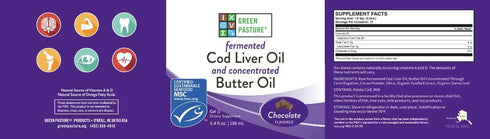 Green Pasture Butter Oil/Fermented Cod Liver Oil Gel, 6.4 oz, Vitamin A & D, Omega Fatty Acids (Chocolate)