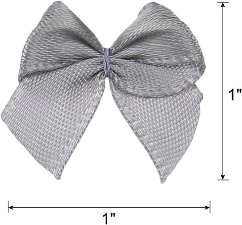 MECCANIXITY 50Pcs Mini Ribbon Bow 1" Mini Fabric Satin Ribbon Flower Bows for Craft DIY Sewing Wedding Birthday Party Grey by MECCANIXITY
