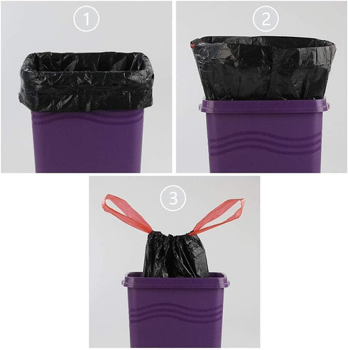 6 Gallon Kitchen Drawstring Trash Bags, Black Plastic Garbage Bags, 2 Rolls, 104 Count for Wastebasket Bin Liners