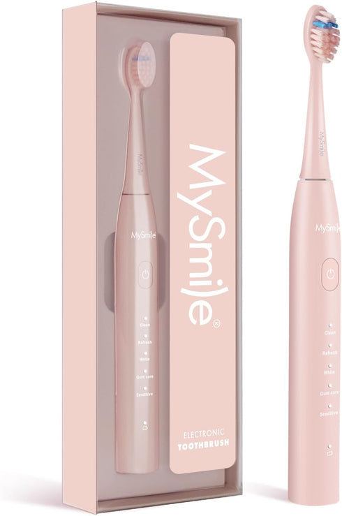 MySmile DY156 Electric Toothbrush for Adults - Rechargeable Sonic Toothbrush with 3 Brush Heads, Pink