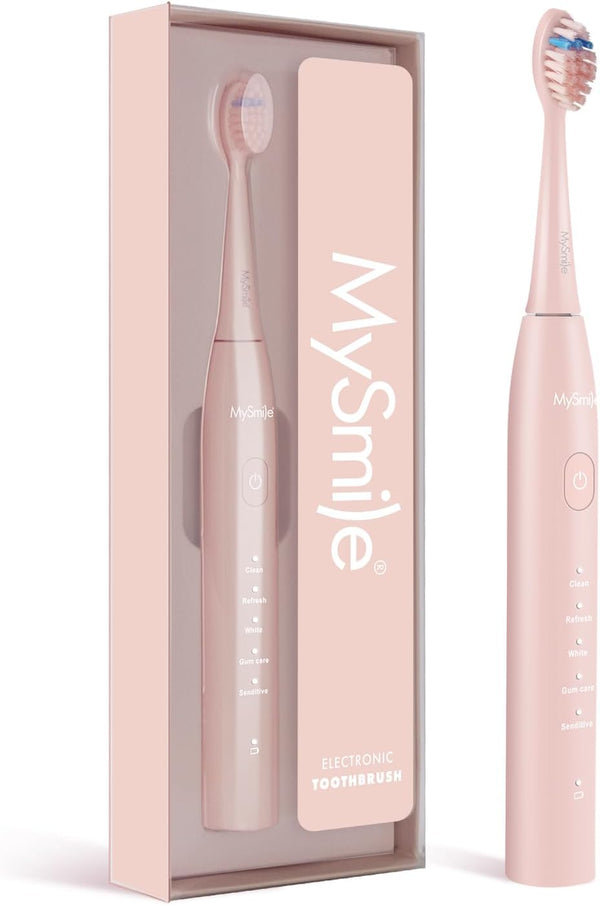 MySmile DY156 Electric Toothbrush for Adults - Rechargeable Sonic Toothbrush with 3 Brush Heads, Pink
