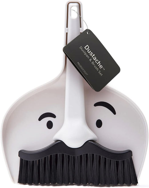 Peleg Design Dustache Mini Dustpan and Brush Set, Small Broom and Dustpan Set with Mustache Design for Home & On-The-Go