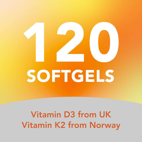 AMANDEAN Vegan Vitamin D3 K2, 5000 IU from Algae, All-Trans MK-7, 120 Softgels for Mood, Bones, Heart, Immune Health