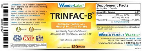 Intrinsic Factor with Folic Acid and Vitamin B-12 - 1000mcg, 120 Capsules