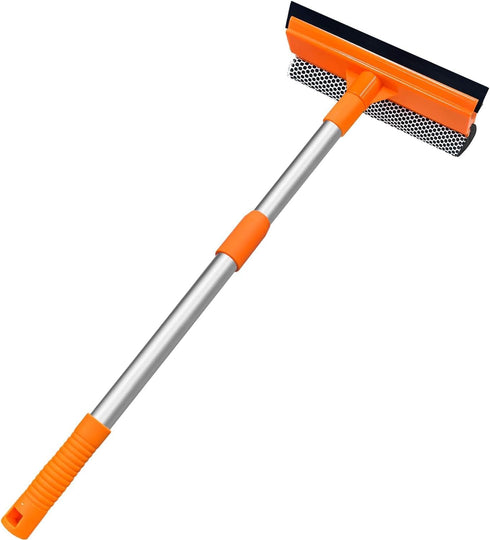 2-in-1 Window Cleaner Squeegee with Soft Rubber Strip and Telescopic Extension Pole 18”-29” for Glass Cleaning
