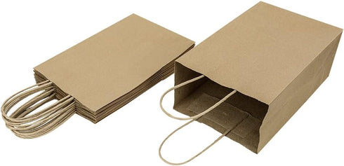 Oikss 100 Pack Small Plain Natural Paper Kraft Gift Bags, 5.25x3.25x8.25 Inch, Bulk for Birthday Party Favors