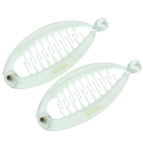 Parcelona French Effortless Mini Clear Clips, Pack of 2 Celluloid Clips for Thick Hair Ponytail Holder for Women