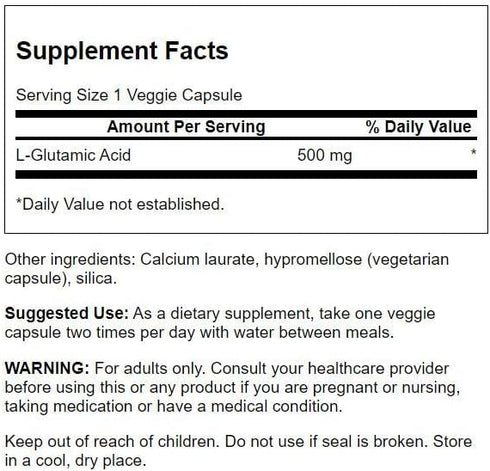 Swanson Amino Acid Glutamic Acid 500 Milligrams 60 Veg Capsules