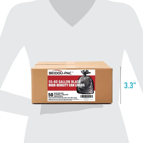 55-60 Gallon Trash Bags (50 Count Bulk) - Black Heavy Duty Garbage Bags for Home, Commercial, Outdoor, Construction Use