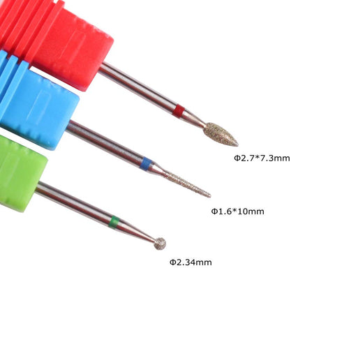 MZCMSL 3pcs Diamond Cuticle Drill Bits - Professional Manicure Drill Bit Kit (Needle, Ball, Bullet) 3/32 Shank